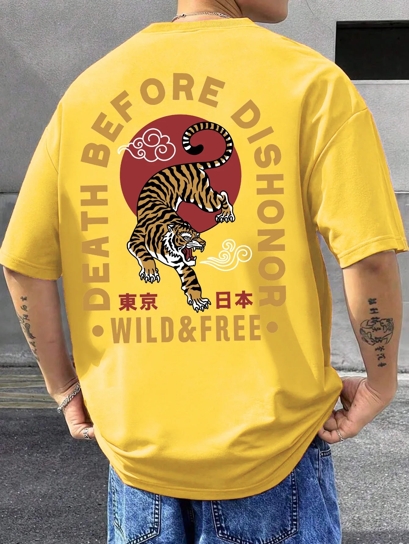 Tiger Letter Print Casual Commute 
 Mans Tshirt Fitting Breathable Tee Shirt Leisure Comfort Tee Clothing Round Neck Tops