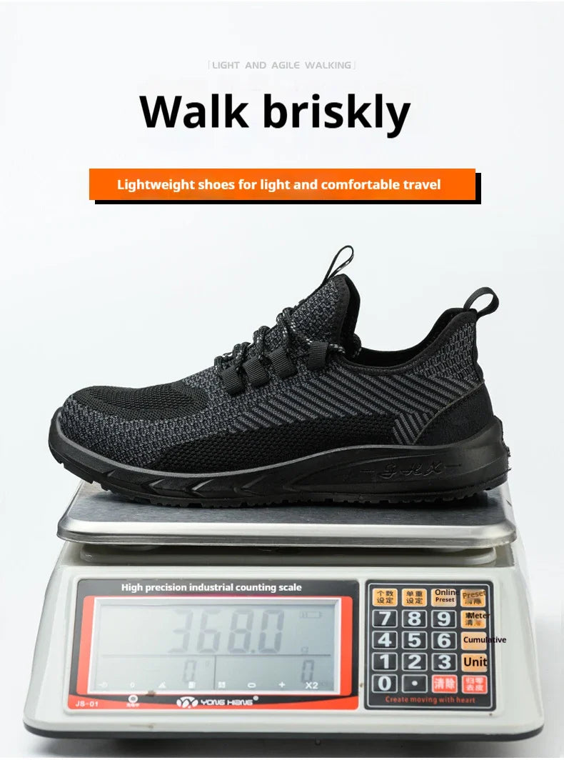 Breathable Work Sneakers Men Safety Shoes Construction Steel Toe Work Shoes Safety Boots Men's Puncture Proof Summer Work Shoes