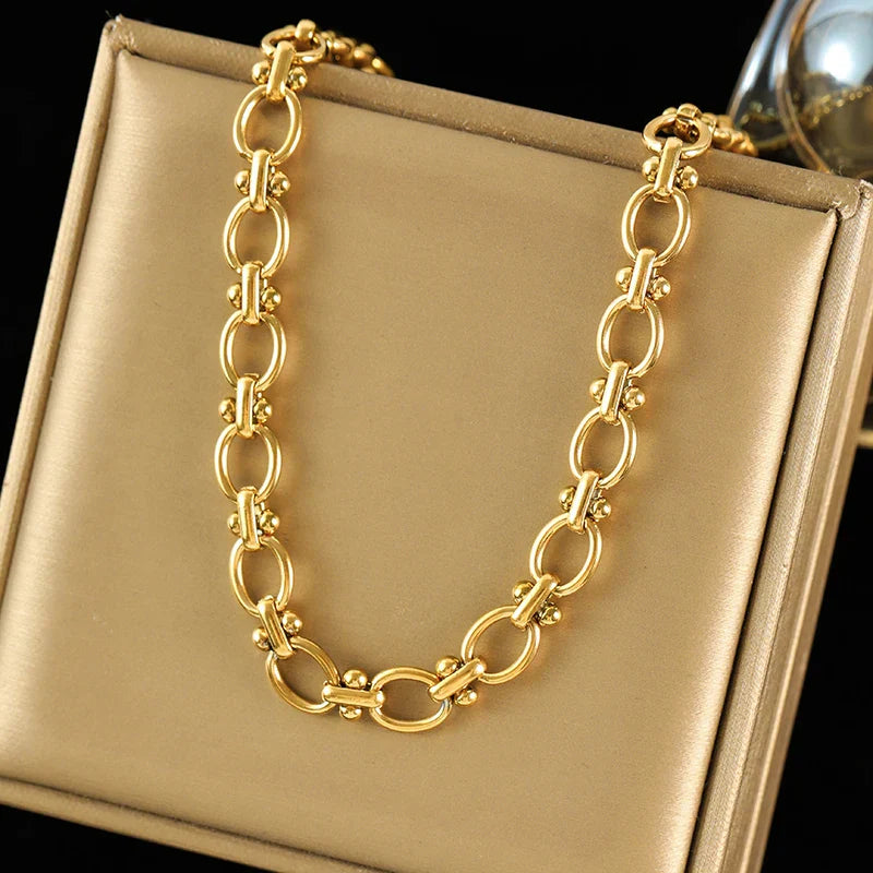 316L Stainless Steel Metal Chain Necklace For Women Fashion 18K Gold Plated Neck Chain Waterproof Jewelry Lady Gift