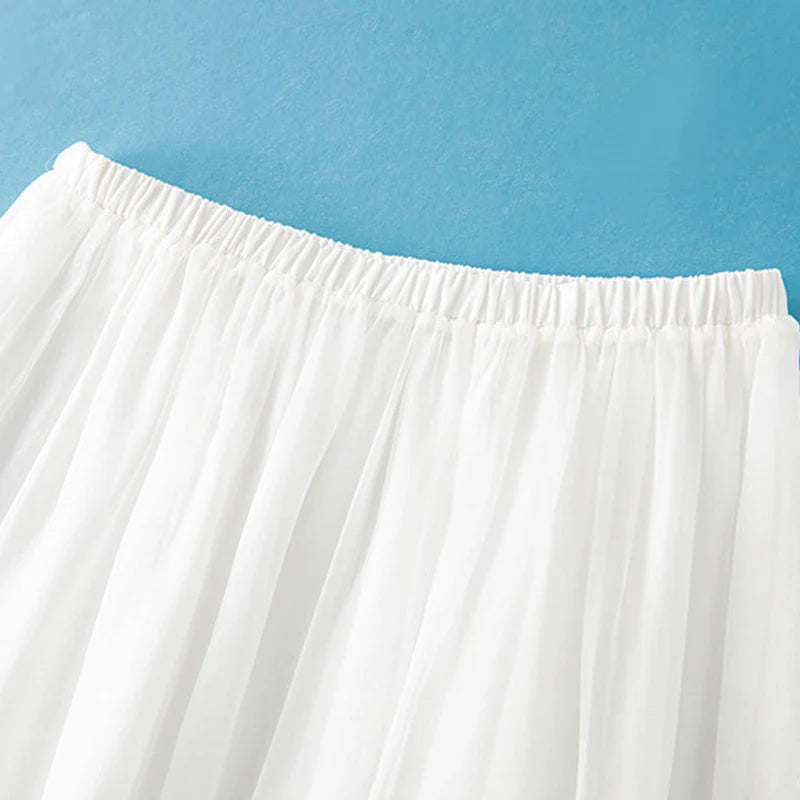 Women 100%Real Silk Elegant Skirts, Elastic Waist Solid, French Temperament Fairy Commute Skirt, 2025 Summer B56433CC