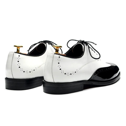 Formal Oxfords Shoes for Men White Black Real Cow Patent Leather Business Lace-up Wingtip Toe Brogue Wedding Mens Dress Shoes