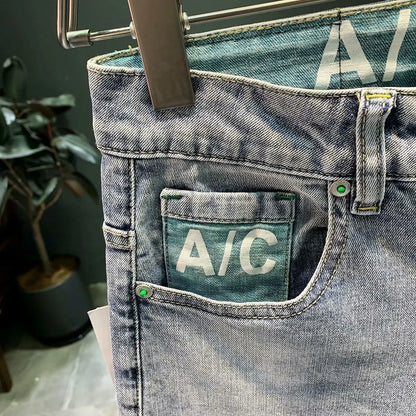 High-end 2023 Harajuku Designer Clothes Denim New Trousers Kpop Stretch Trendy Korean-style with Our Luxury Men's Casual Jeans