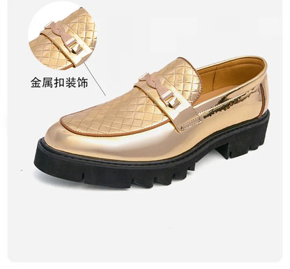 British Style Gold Luxury Loafers For Man Leather Shoes Design Pointed Toe Men's Dress Shoes Casual Wedding Formal Shoes Men