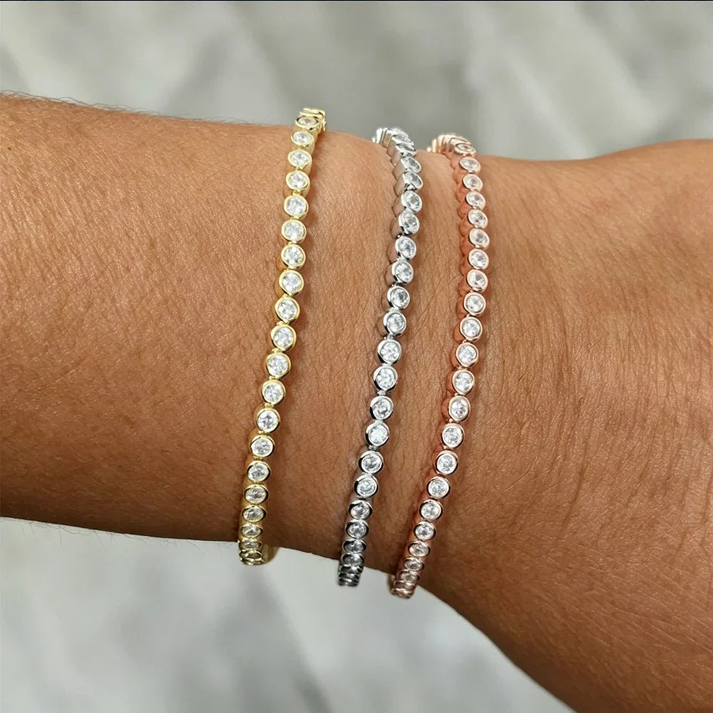 2mm Moissanite Tennis Bracelet for Woman Men 925 Sterling Silver Plated 18k Gold Hip Hop Chain Round Bubble Diamond Bracelets