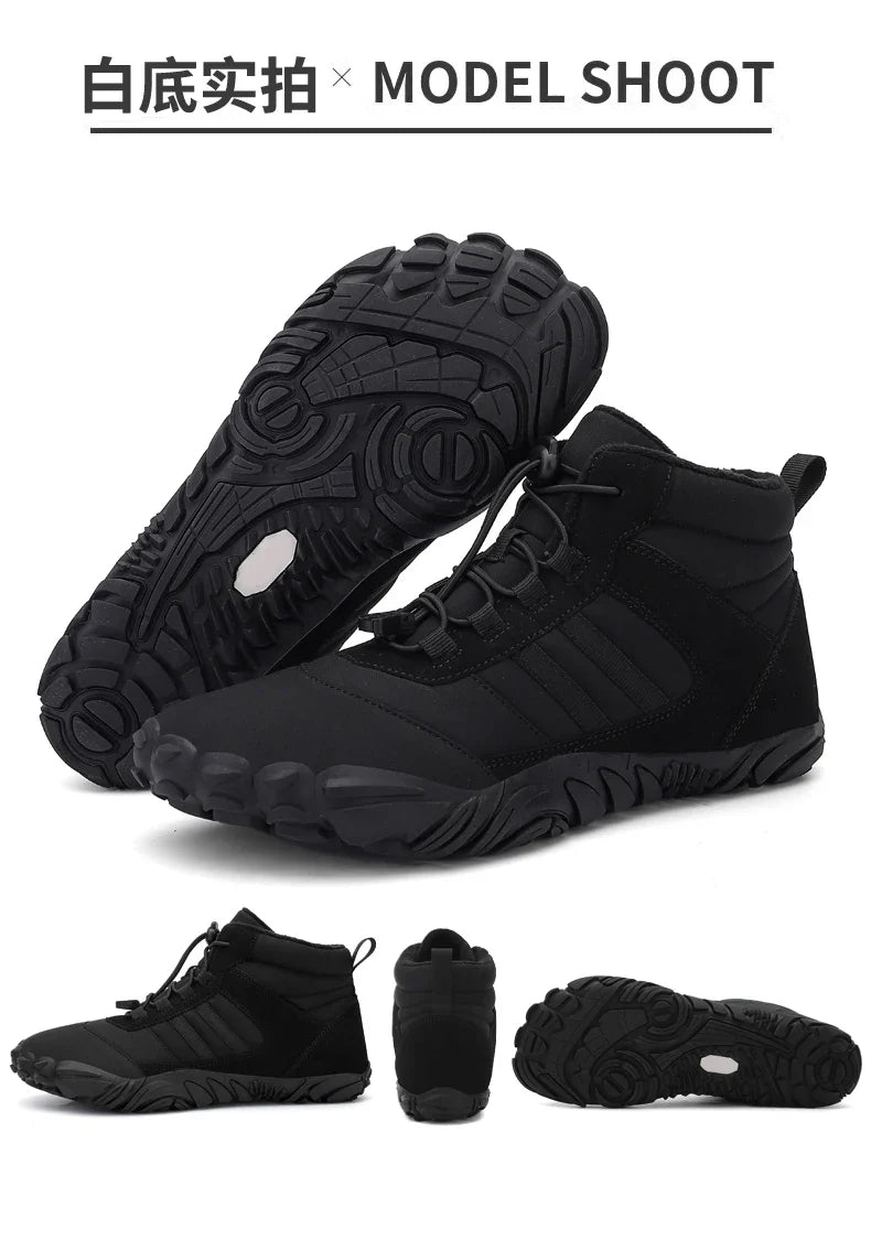 Womens Mens Waterproof Winter Barefoot Shoes Snow Boots Cotton Warm Fur Lined Unisex Walking Hiking Outdoor Shoes