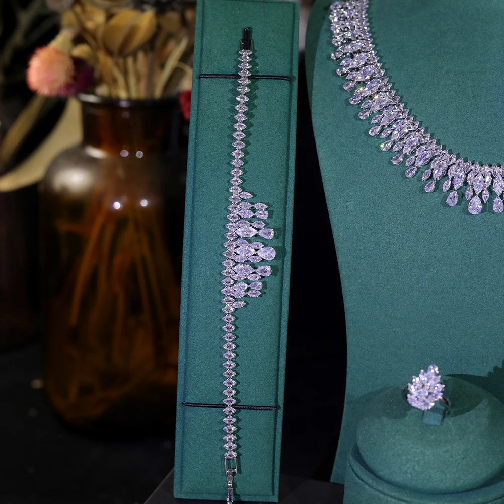 Cubic Zirconia Necklace and Earring Bridal Jewelry Set for Women Prom Wedding Party Accessories