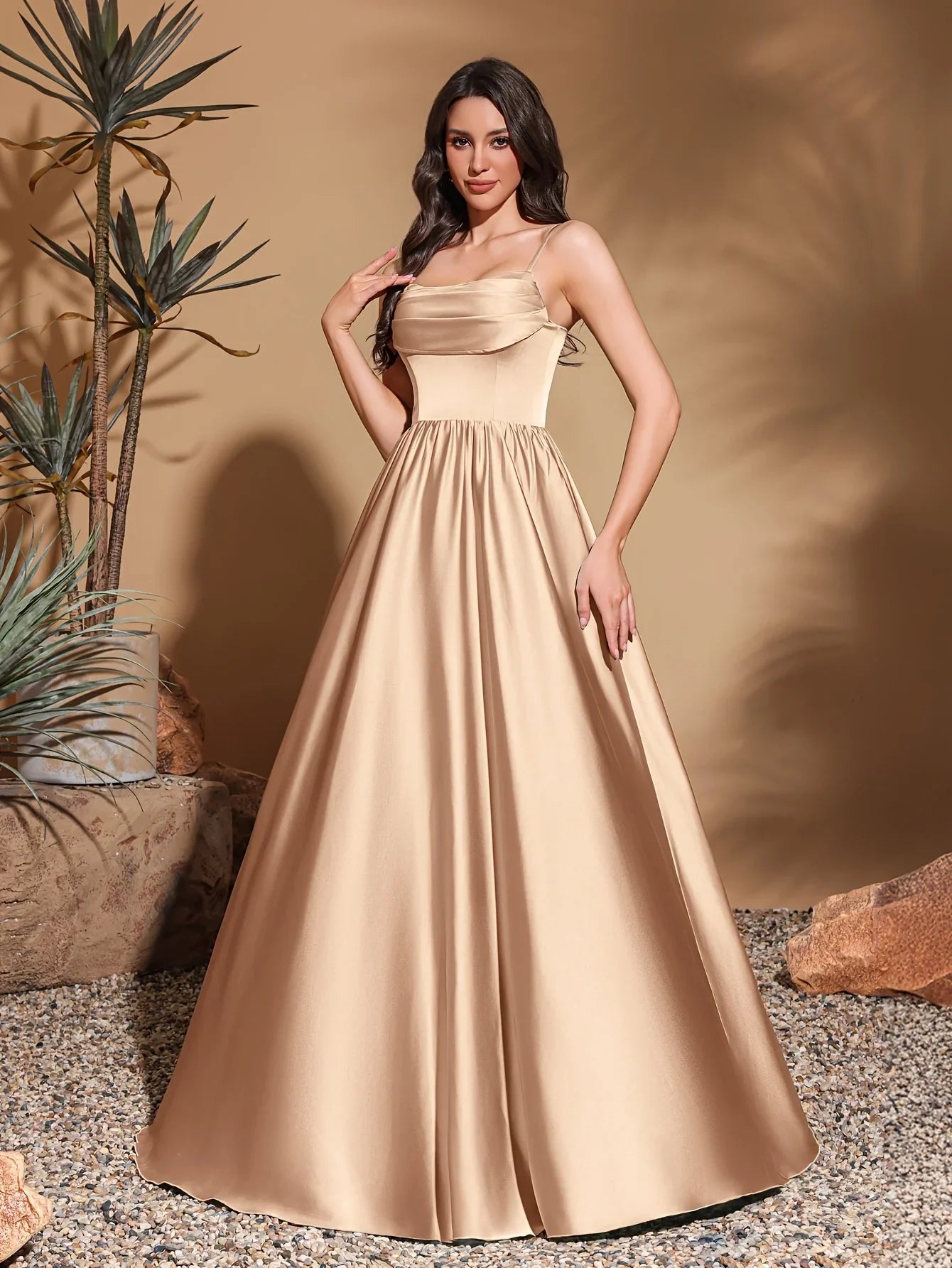 Strapless chest pleated satin high waist floor-length gown, women's long dress, party dress