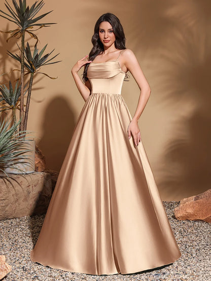 Strapless chest pleated satin high waist floor-length gown, women's long dress, party dress