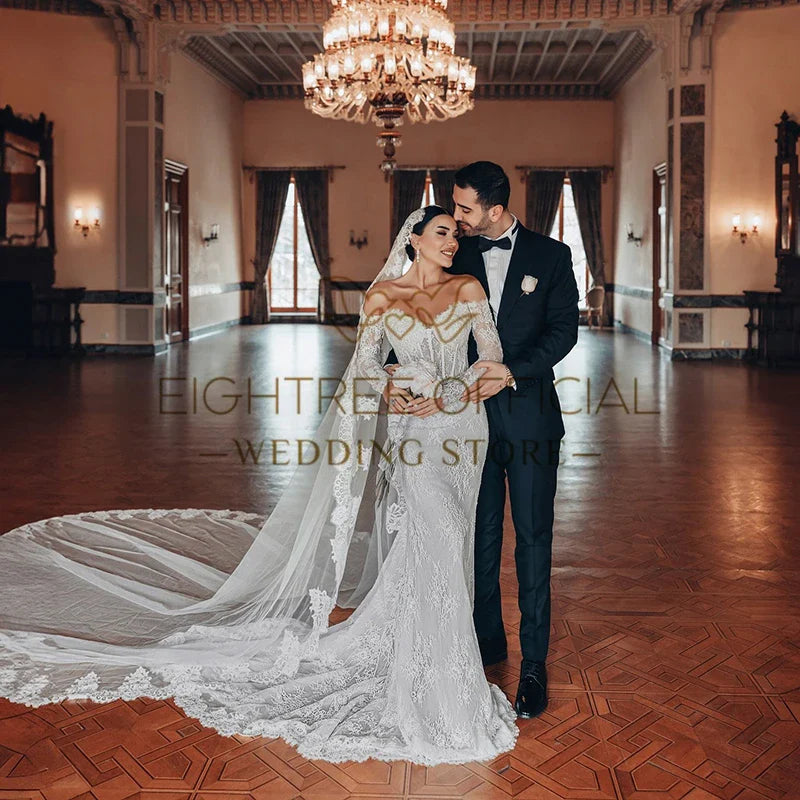 2025 Mermaid Wedding Dresses Boho Sweetheart Long Sleeves Bridal Dress Without Veil Wedding Ball Prom Gowns Customized
