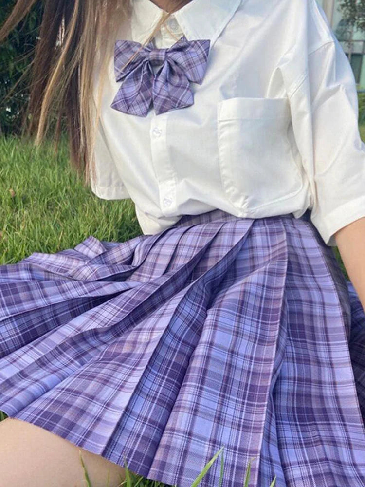 Plaid Women Pleated Skirt Bow Knot Summer High Waist Preppy Girls Dance Mini Skirt Cute A Line Harajuku Sexy Japan Faldas