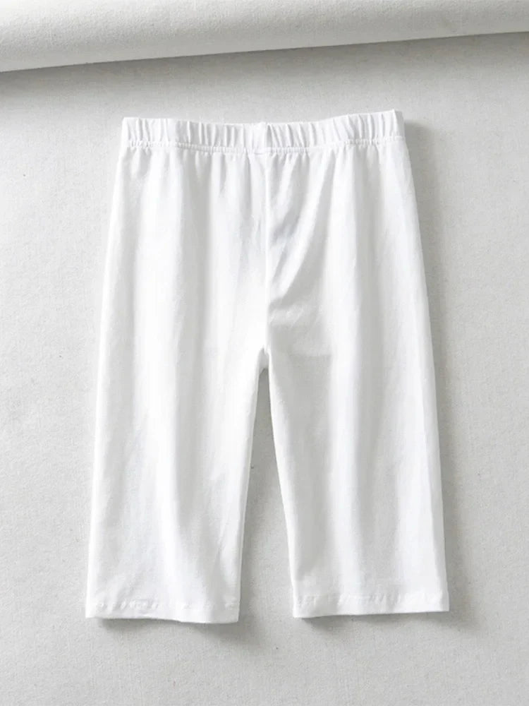 sexy women cotton high waist elastic pure color slim Knee-Length biker shorts female