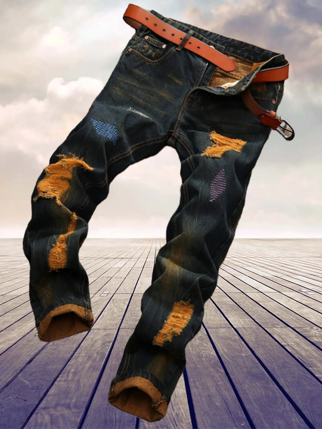 American retro personality makes old men's straight jeans