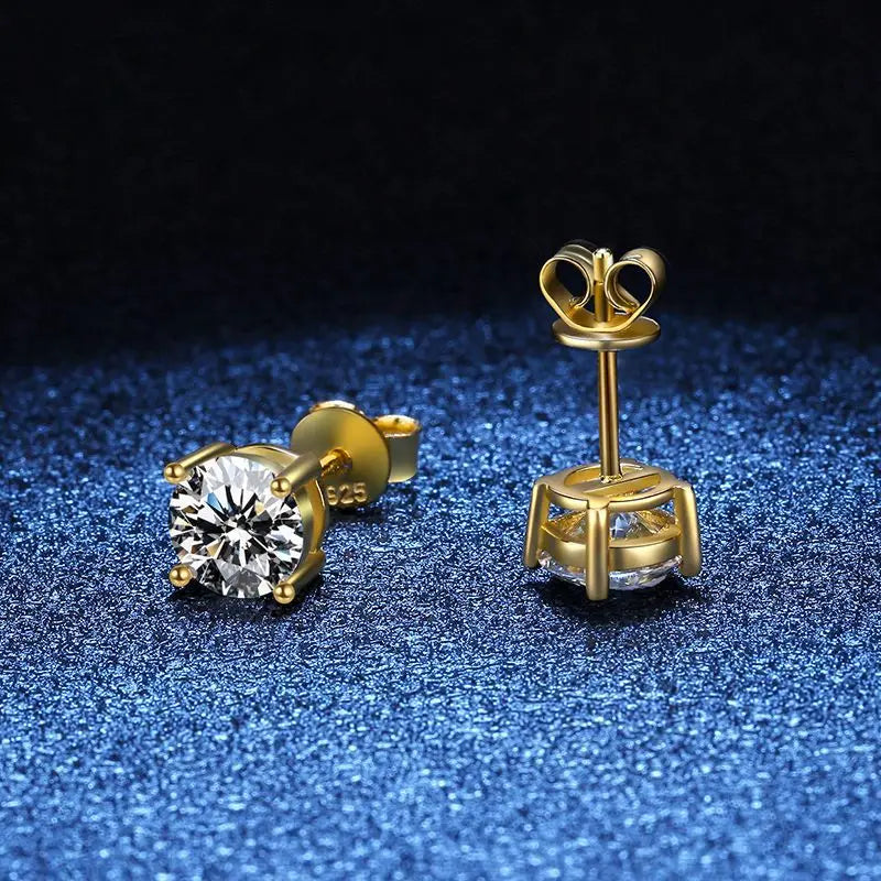 18k Gold D Color Moissanite Studs Earrings for Women Four-claw Sparkly Diamond Earring Wedding Gift S925 Sterling Silver