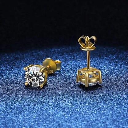 18k Gold D Color Moissanite Studs Earrings for Women Four-claw Sparkly Diamond Earring Wedding Gift S925 Sterling Silver