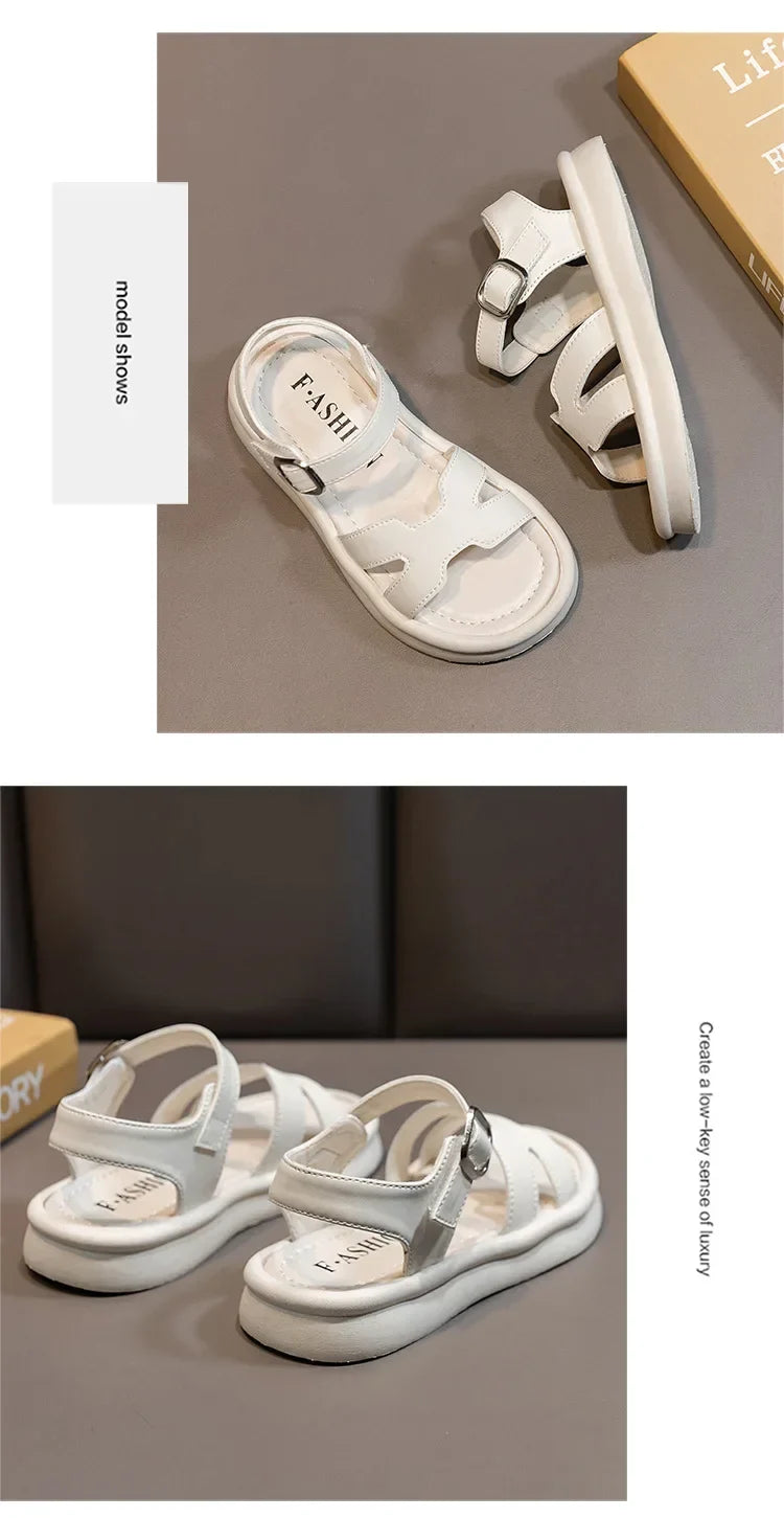 New Summer Girl Sandals Fashion Solid Color Children Causal Versatile Open-toe Beach Shoes Breathable Kids Thick Bottom Sandals