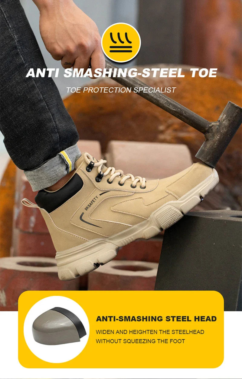 Fashion Men Boots Safety Shoes Men Work Shoes High Top Protective Safety Boots Man Anti Smash Anti-Stab Safety Work Shoes Men