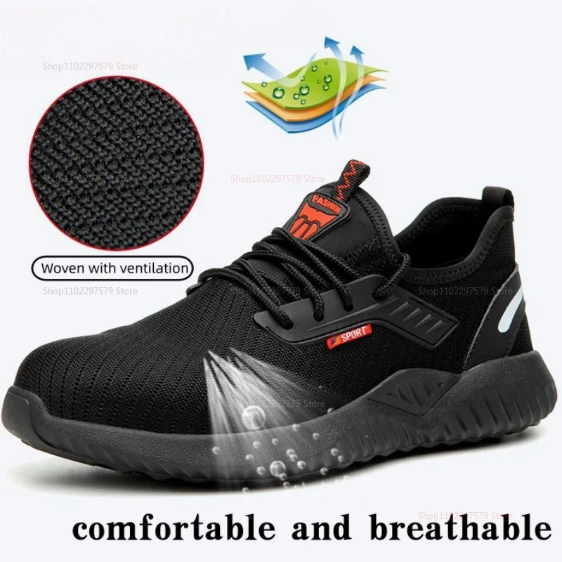 Steel-toe work shoes, puncture-resistant safety boots, sturdy industrial shoes, comfortable and breathable, and slip-resistant.