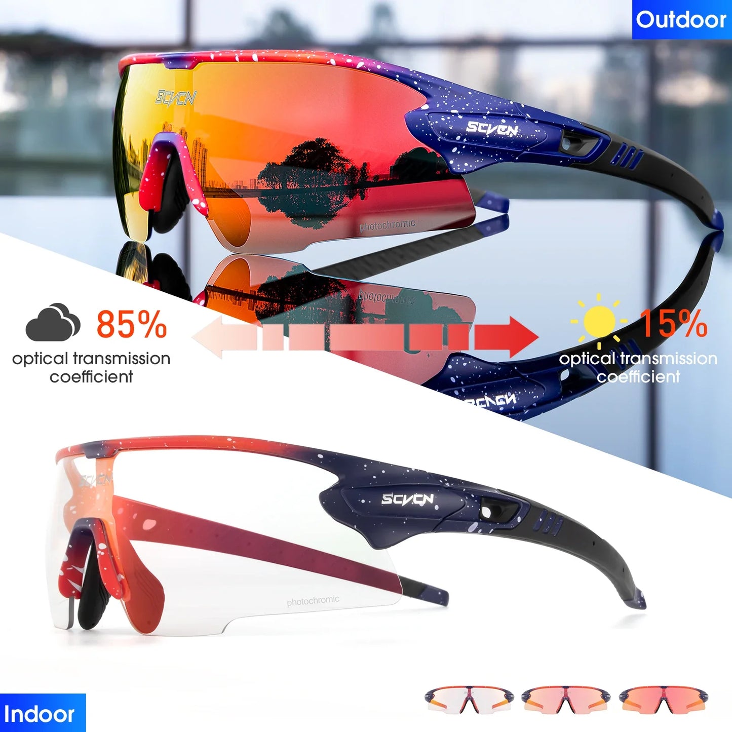 Cycling Glasses Red Photochromic Cycling Sunglasses Outdoor Bike Eyewear