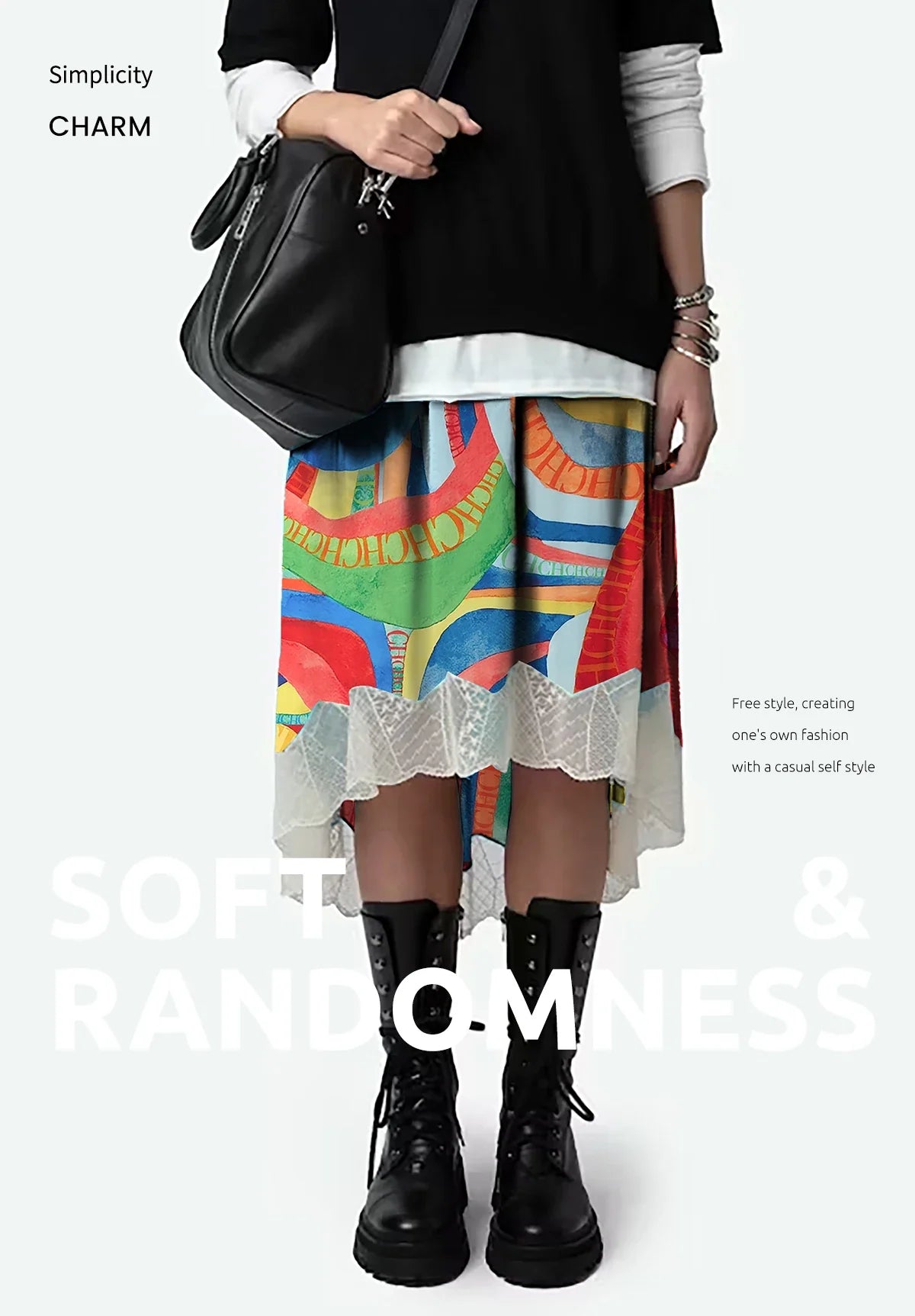 2024 Summer New Print Retro Midi Half Skirt Women's Elegant Lace Lower Half Colored Printed Half Skirt