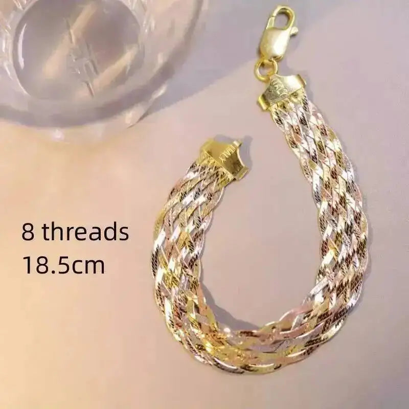 Real 925 Sterling Silver Three Color Gold Plated Multi Threads Woven Bracelets For Women Italian Jewelry Trendy Luxury Bracelets