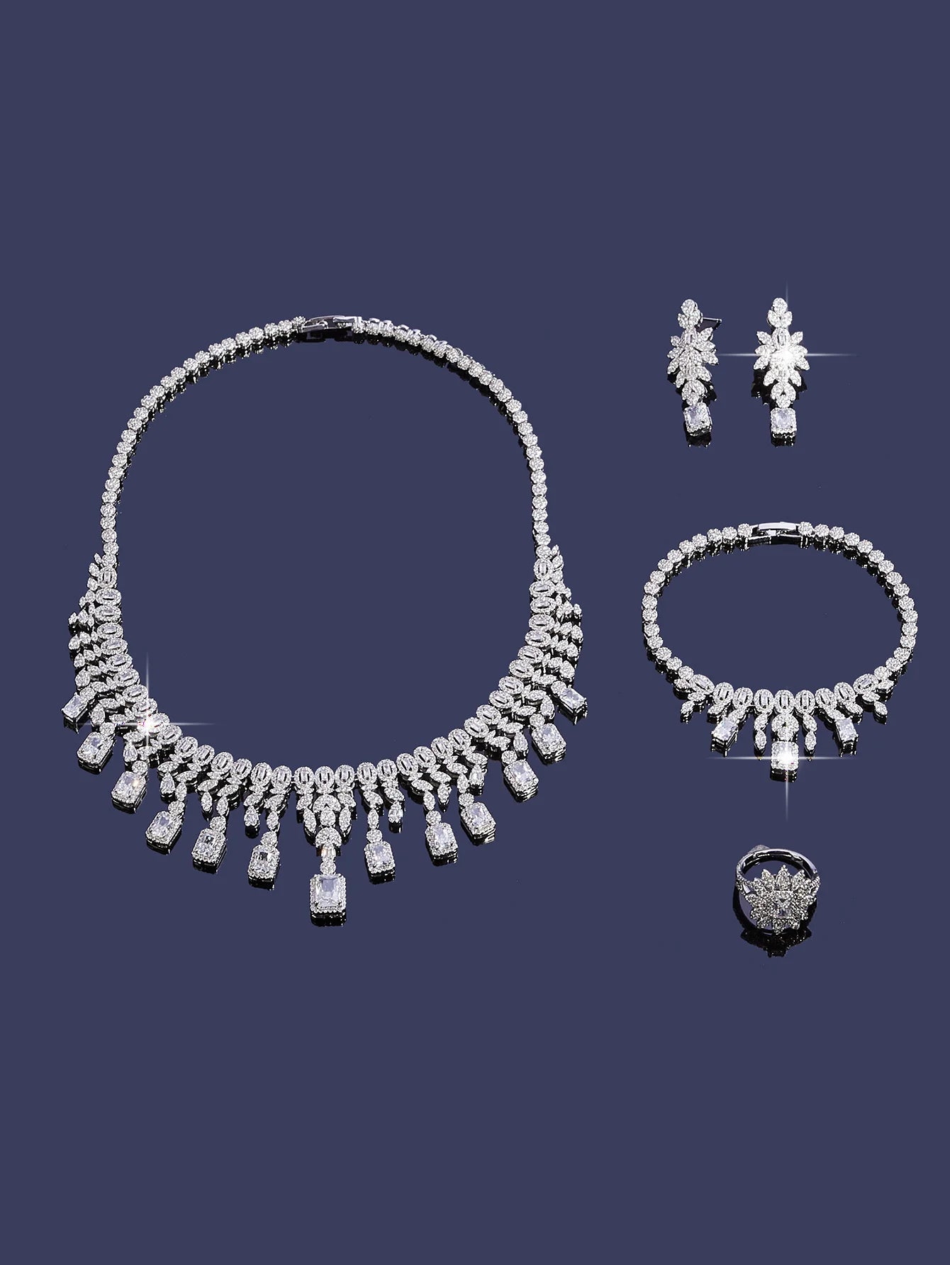 Elegant Necklace Sets for Women Water Drop Cubic Zirconia Layer Jewellery Set Dubai Saudi Bridal Engagement Party Accessory