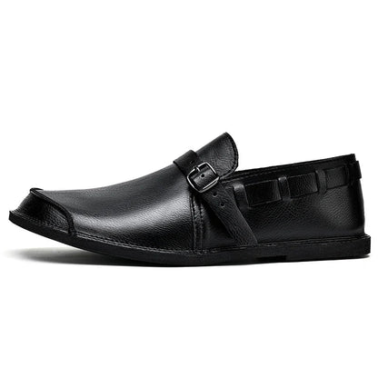Sapatos Masculinos de Couro com Bico Largo e Sem Cadarço, Flats Casuais Minimalistas Antiderrapantes Primavera Verão Outono
