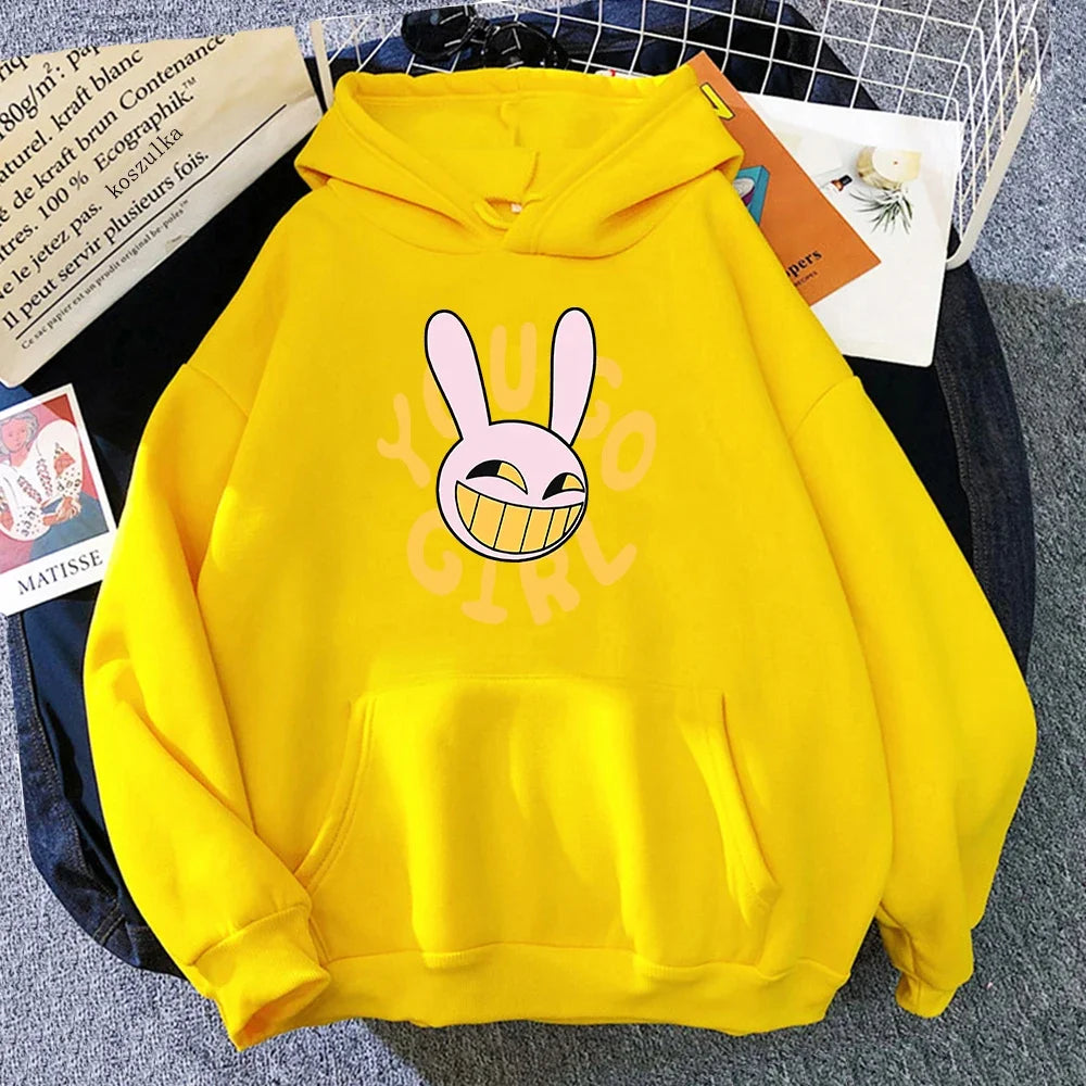 Hoodie Fashion Women Harajuku Funny Cute Rabbit Hoodie Unisex Cartoon Vintage Pullover Sweatshirt