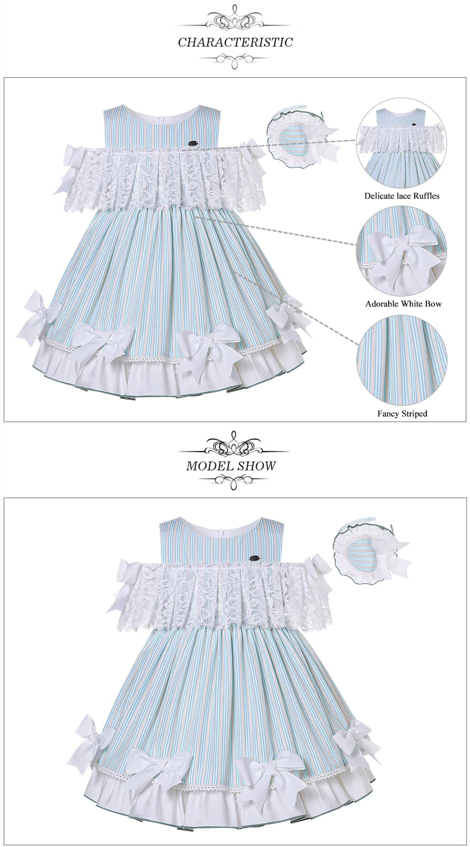 Pettigirl Vestido Casual Infantil Meninas Festa Casamentos Madrinha Princesa Listrado Azul Verão Roupas Infantis 2 a 12 anos