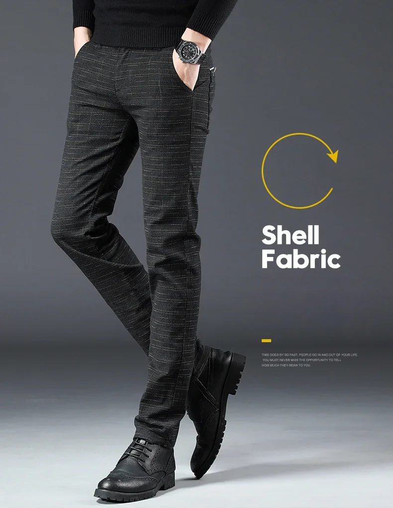 Spring Autumn New Men's Plaid Pants Black Blue Business Casual Formal Fashion Korean Classic Male Clothes Straight Trousers