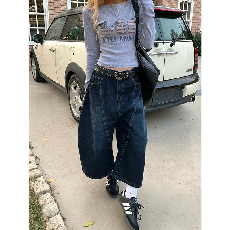 High Waist Vintage Design Hip Hop Straight Baggy Denim Pants