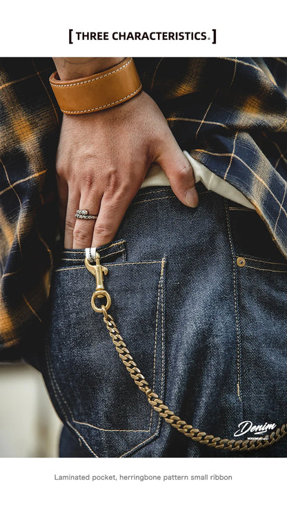 Vintage 13.5oz Heavyweight Selvedge Raw Denim Jeans Men's Straight Fit Cotton Jeans Casual Pocket Trousers Fall Winter