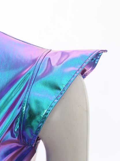 Womens Cocktail Dress Shiny Metallic Dress Alien Space Cap Sleeve High Waist A-line Dress for Halloween Party High Street Dress