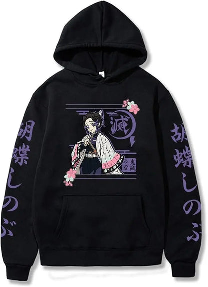Hoodie Anime Jacket Shinobu Kocho Print Long Sleeve Pullover Streetwear Casual Top Cosplay Hooded Sweatshirt Unisex
