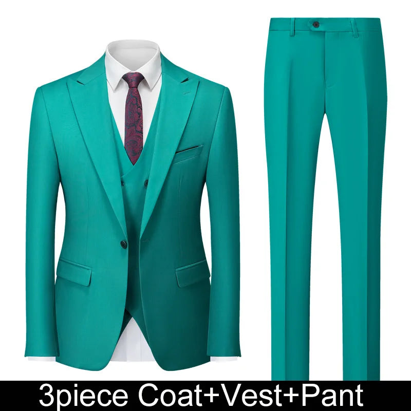 Men Suits Turn Down Collar Blazer Male Double-breasted Vest Straight-leg Pant Man Solid Business Wedding 3-piece Set