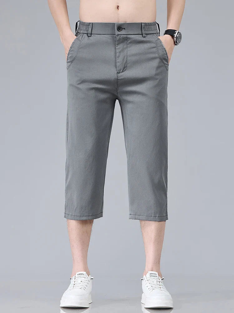 Men's Summer Lyocell Shorts Thin Breathable Comfortable Slim Korean Fashion Short Pants Elastic Waist Casual Vacation Pants