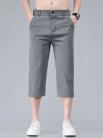 Men's Summer Lyocell Shorts Thin Breathable Comfortable Slim Korean Fashion Short Pants Elastic Waist Casual Vacation Pants