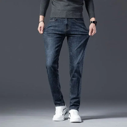 Autumn Winter High Quality Elastic Mens Jeans Cargo Slim Fit Denim Pencil Trousers Midweight Long PantsHighHigh  Jeans Man