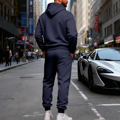 Autumn and winter men's velvet loose casual tooling outdoor sports fashion hooded sweater set