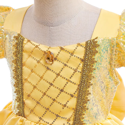 Fancy Girls Belle Halloween Costumes Carnival Cosplay Cartoon Christmas Beauty Party Princess Dress Tulle Birthday Kids Clothing