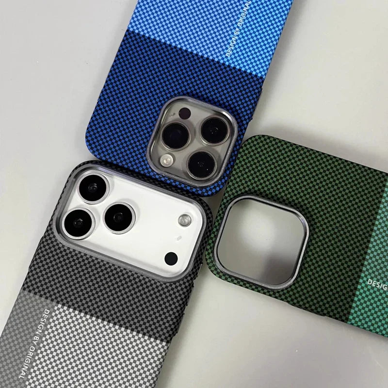 Magnetic Pixel Grid Texture Phone Case for IPhone 17 16E 15 14 Pro Max Metal Lens Buttons Slim Hard Protect Cover