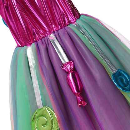 Rainbow Lollipop Girls Dress Sweet Purim Festival Celebrate Costume Fancy Carnival Children Vestidos Princess Cosplay Outfits