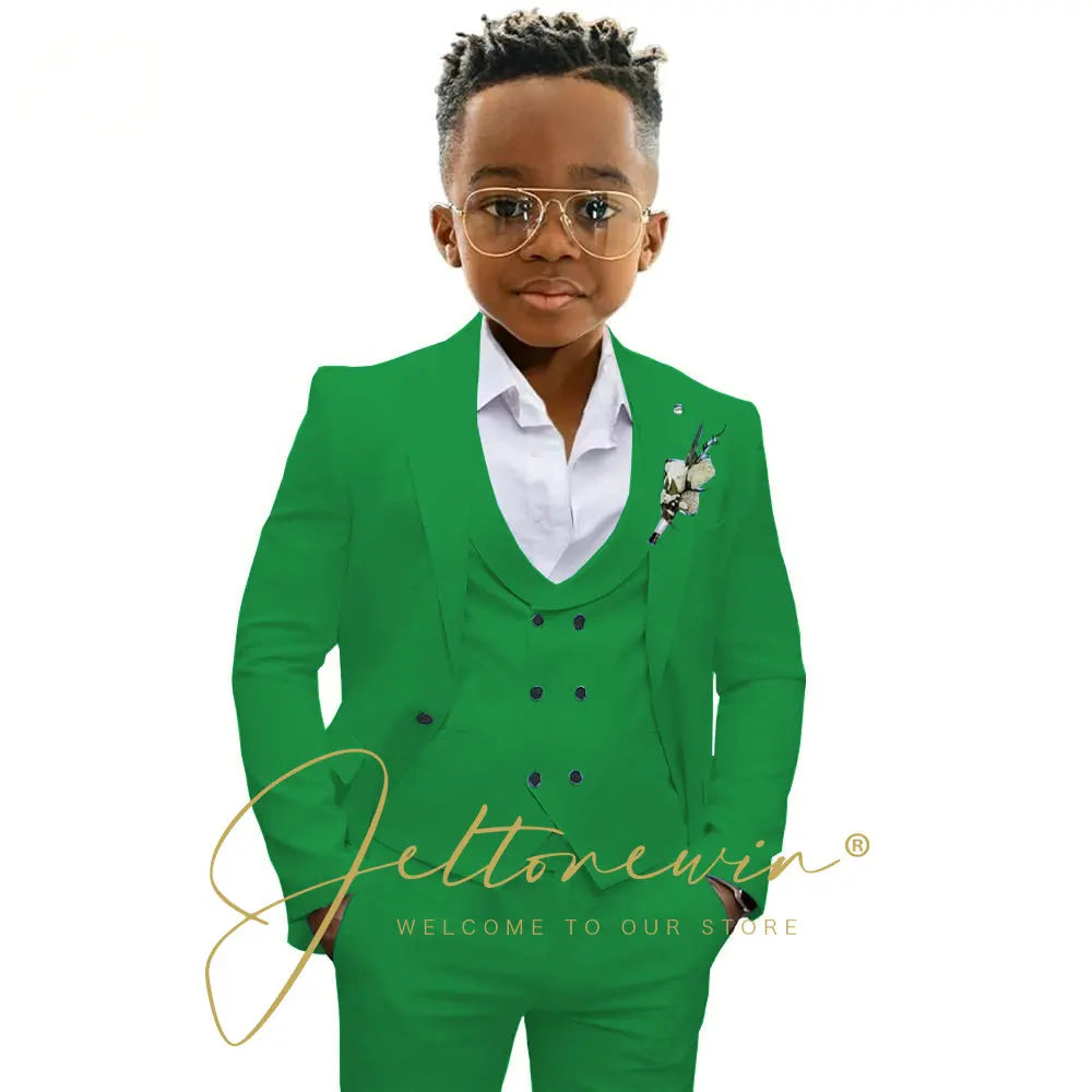 Boys' 3-Piece Suit with Notched-Lapel Jacket, Vest & Pants in Solid Colors for Weddings