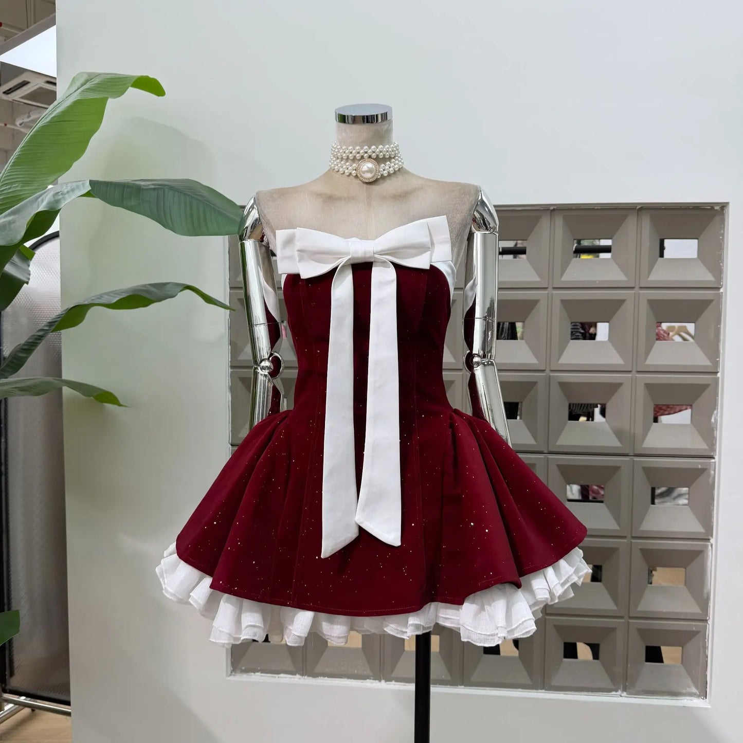 Women Strapless Backless Polka Dot Bow A Line Dress Party Birthday Evening Ball Gowns Nightclub Show Wear Fashion Vestido