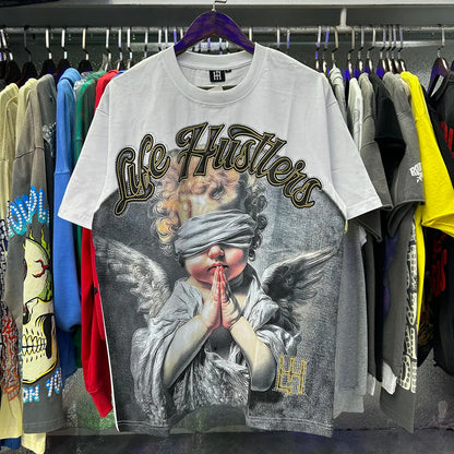 Masked Angel Shooting Arrows Diamond Cotton Short Sleeve Tshirts for Men and Women Crew Neck Loose Summer T-shirt Oversized Tees