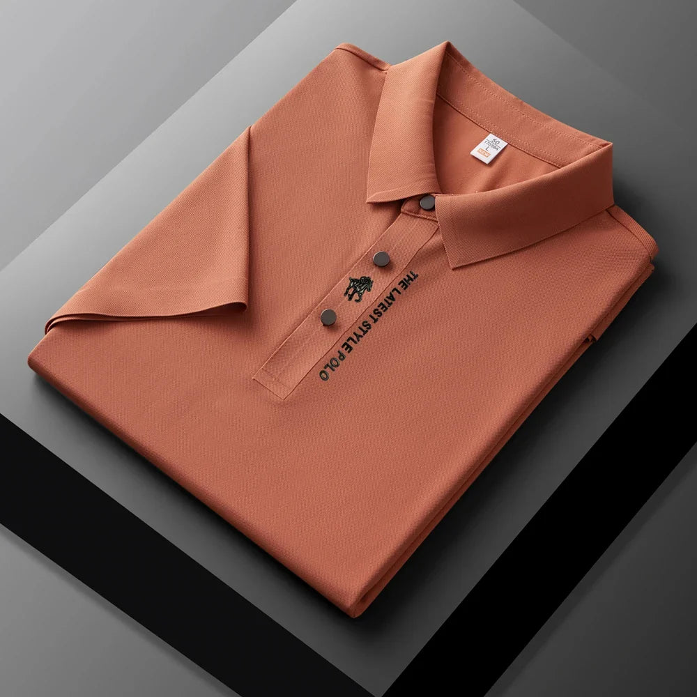 High quality silk breathable short sleeve POLO shirt men's lapel top 2024 summer new light luxury brand printed casual T-shirt