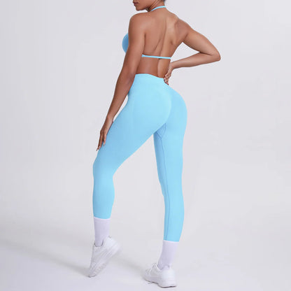Women 2pcs Patchwork Sport Yoga Suit Training Sleeveless Sport Gym Tops Tummy Control Slimming Booty Leggings Yoga Suit Sports