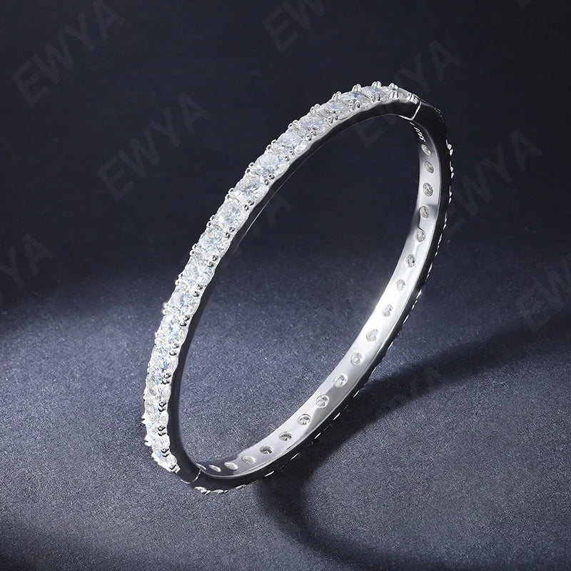 Real GRA Certified D Color 4mm 0.3CT Full Moissanite Bangle Bracelet for Woman Party S925 Sterling Silver Diamond Bracelets
