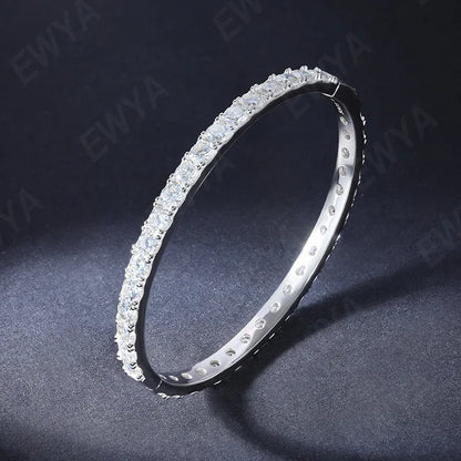 Real GRA Certified D Color 4mm 0.3CT Full Moissanite Bangle Bracelet for Woman Party S925 Sterling Silver Diamond Bracelets