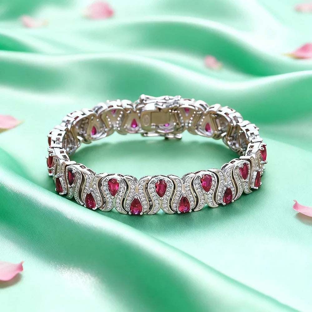 3*5mm Cultivated Emerald/Ruby Gem Bracelet for Women S925 Silver Tulip Design Bangle Party Sparkling Luxury Jewelry Gifts