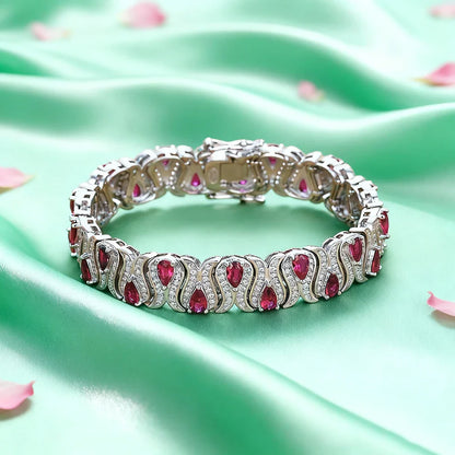 3*5mm Cultivated Emerald/Ruby Gem Bracelet for Women S925 Silver Tulip Design Bangle Party Sparkling Luxury Jewelry Gifts